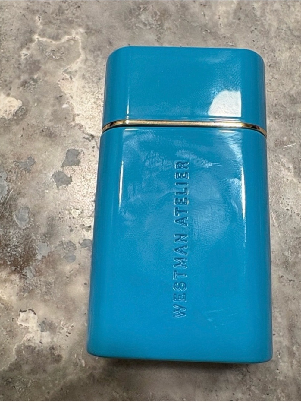 Westman Atelier Glossy Turquoise Blue Accessory Case with Gold Trim